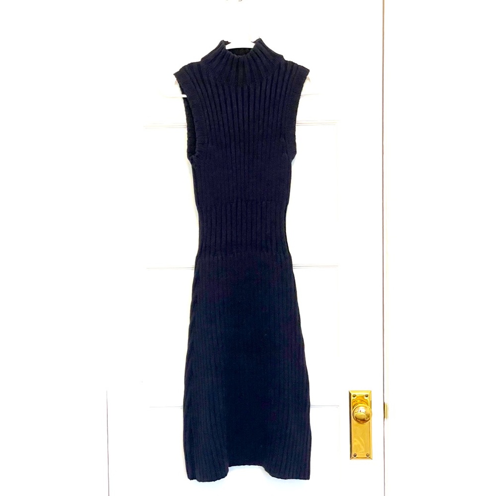 Navy Blue Bodycon Sweater Dress, Mock Neck